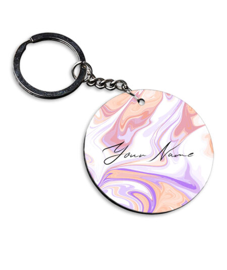 Your Name Peach Purple Liquid Marble Artwork Customised Circle Key Chains