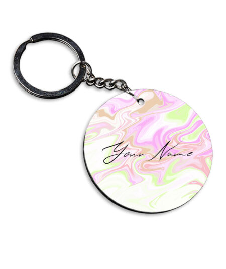 Your Name Green Pink Liquid Marble Artwork Customised Circle Key Chains