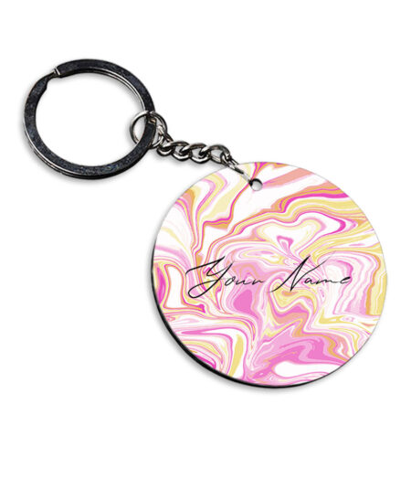 Your Name Gold Magenta Liquid Marble Illustration Customised Circle Key Chains
