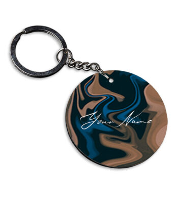 Your Name Blue Brown Paintmix Design Customised Circle Key Chains