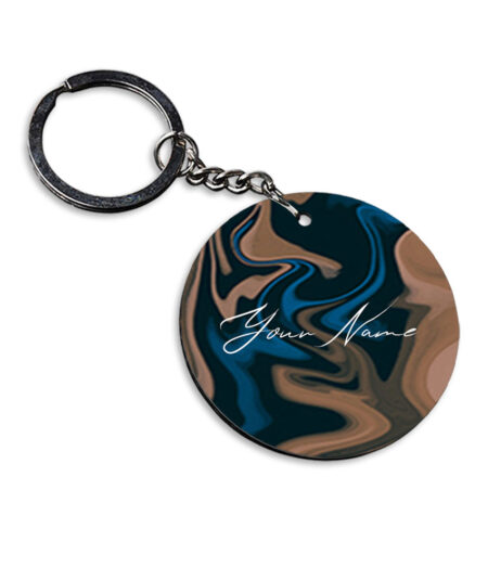 Your Name Blue Brown Paintmix Design Customised Circle Key Chains
