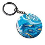 Your Name Blue Gold Liquid Marble Artpiece Customised Circle Key Chains