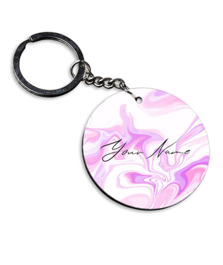 Your Name Voilet Pink Liquid Marble Artwork Customised Circle Key Chains