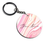 Your Name Pearl White Pink Liquid Marble Illustration Customised Circle Key Chains