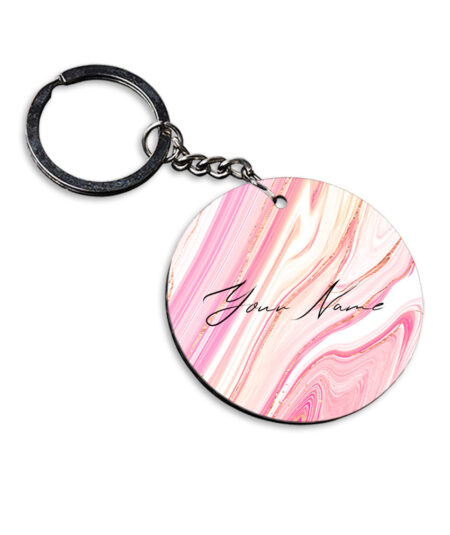 Your Name Pearl White Pink Liquid Marble Illustration Customised Circle Key Chains