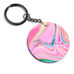 Your Name Cyan Blue Pink Paintmix Design Customised Circle Key Chains