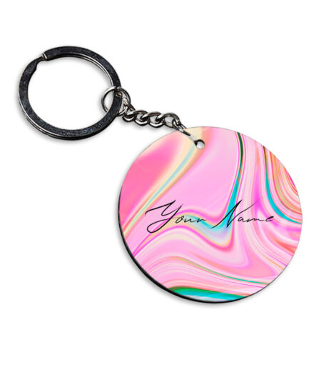 Your Name Cyan Blue Pink Paintmix Design Customised Circle Key Chains