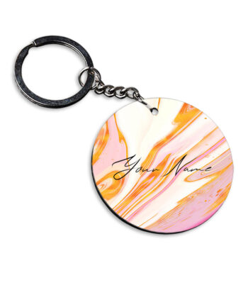 Your Name Golden Pink Liquid Marble Illustration Customised Circle Key Chains