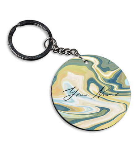 Your Name Gold Olive Green Paintmix Design Customised Circle Key Chains