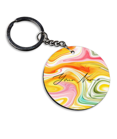 Your Name Rainbow Paintmix Design Customised Circle Key Chains