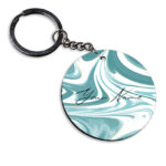 Your Name White Blue Liquid Marble Artwork Customised Circle Key Chains