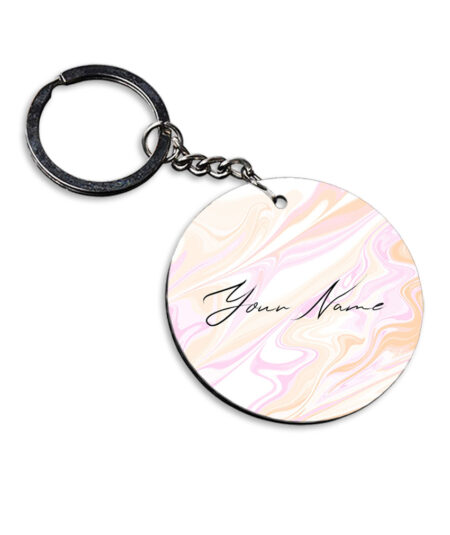 Your Name Peach Pink Liquid Marble Artwork Customised Circle Key Chains