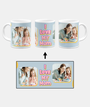 I Love My Mom Message With Grey Background Custom Printed White Coffee Mug