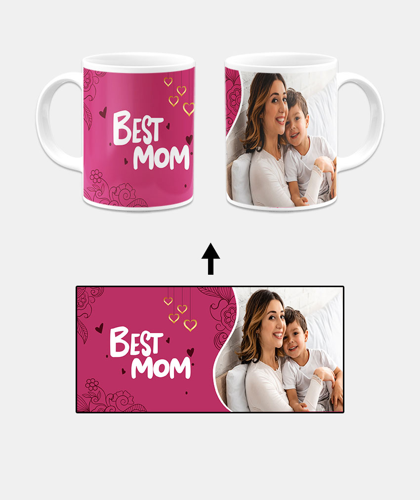 Best Mom Design With Soft Maroon Background Custom Printed White Coffee Mug