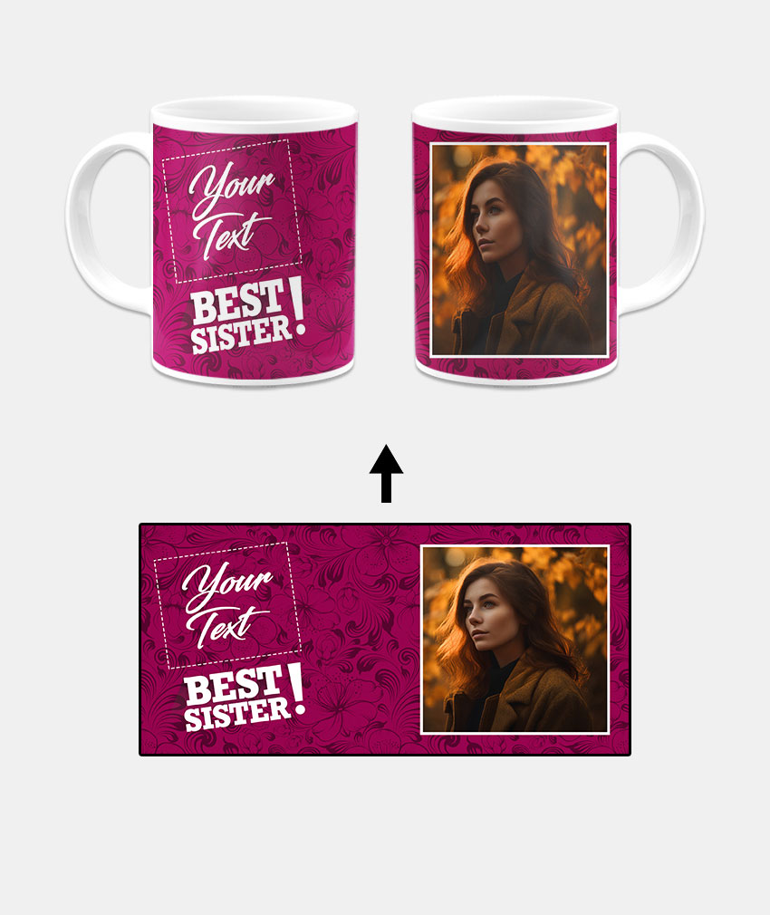 Best Sister Design With Fandango Pink Pattern Background Custom Printed White Coffee Mug