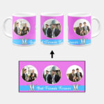 Best Friends Forever Message With 3 Photos Pink Background Custom Printed White Coffee Mug