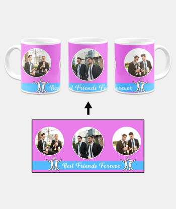 Best Friends Forever Message With 3 Photos Pink Background Custom Printed White Coffee Mug