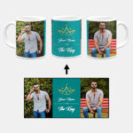 Your Name King Crown Design With Blue Background Custom Printed White Coffee Mug