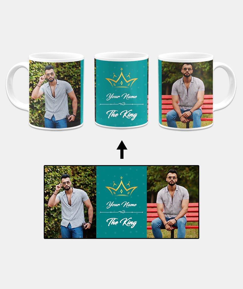 Your Name King Crown Design With Blue Background Custom Printed White Coffee Mug