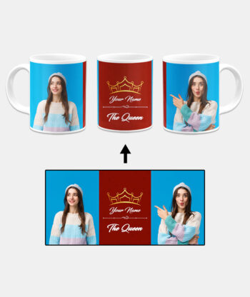 Your Name Queen Crown Design With Red Background Custom Printed White Coffee Mug