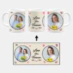 Love You Forever Message With 2 Photos Beige Background Custom Printed White Coffee Mug