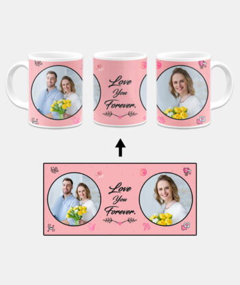 Love You Forever Message With 2 Photos Pink Background Custom Printed White Coffee Mug