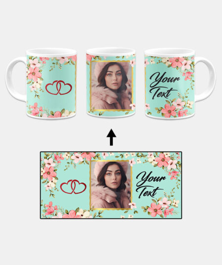 Colorful Flower Print With Light Aqua Background Custom Printed White Coffee Mug