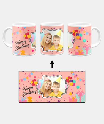Happy Birthday Design With Peach Pink Background Custom Printed White Coffee Mug