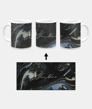 Your Name Grey Black Liquid Marble Artwork Custom Printed White Coffee Mug