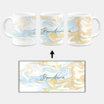 Your Name Golden Blue Abstract Paintmix Design Custom Printed White Coffee Mug