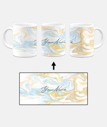 Your Name Golden Blue Abstract Paintmix Design Custom Printed White Coffee Mug