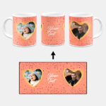 Couple Heart Photoframe With Orange Background Custom Printed White Coffee Mug