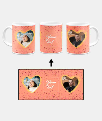 Couple Heart Photoframe With Orange Background Custom Printed White Coffee Mug