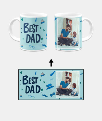 Best Dad Design With Blue Background Custom Printed White Coffee Mug