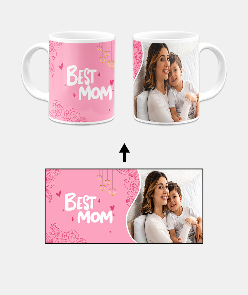 Best Mom Design With Pink Background Custom Printed White Coffee Mug