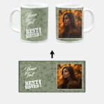 Best Sister Design With Sage Green Pattern Background Custom Printed White Coffee Mug