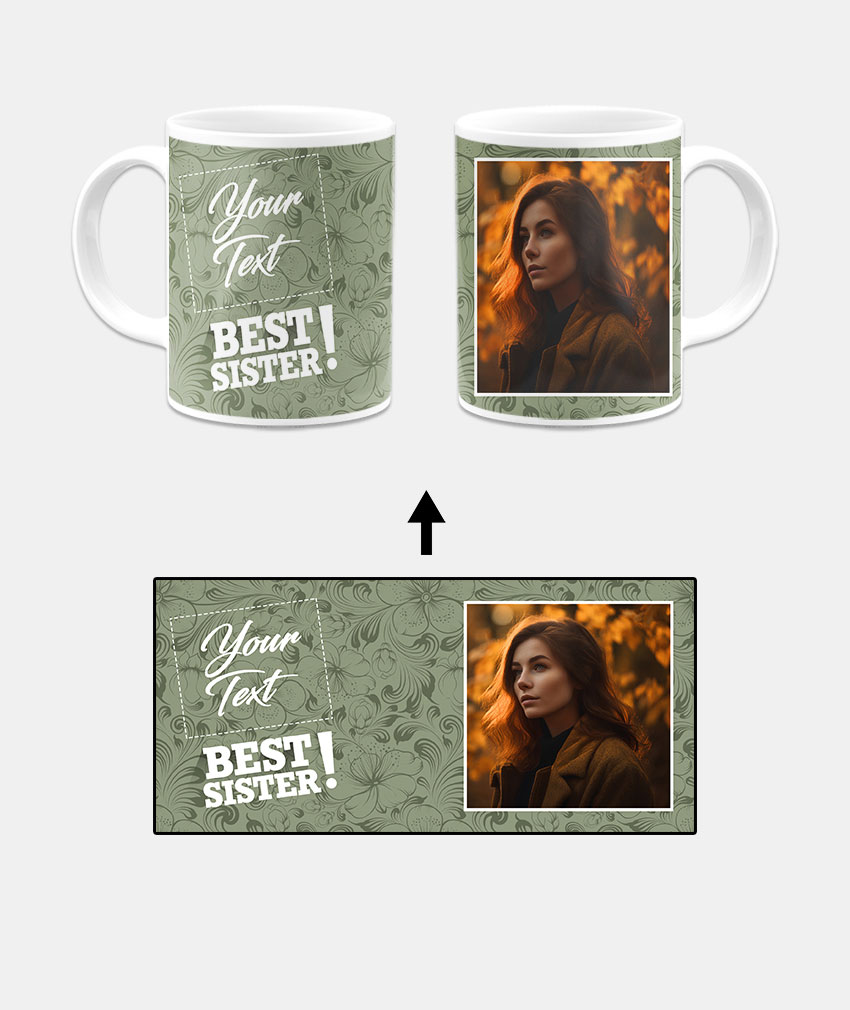 Best Sister Design With Sage Green Pattern Background Custom Printed White Coffee Mug