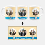 Best Friends Forever Message With 3 Photos Beige Background Custom Printed White Coffee Mug