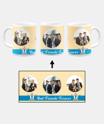 Best Friends Forever Message With 3 Photos Beige Background Custom Printed White Coffee Mug