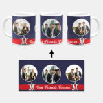 Best Friends Forever Message With 3 Photos Cobalt Blue Background Custom Printed White Coffee Mug