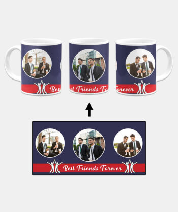 Best Friends Forever Message With 3 Photos Cobalt Blue Background Custom Printed White Coffee Mug