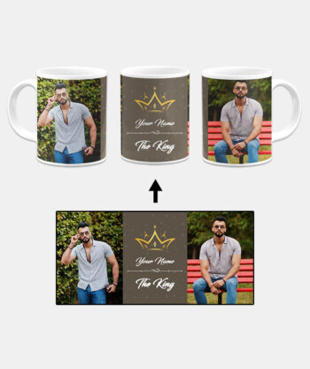Your Name King Crown Design With Grey Background Custom Printed White Coffee Mug