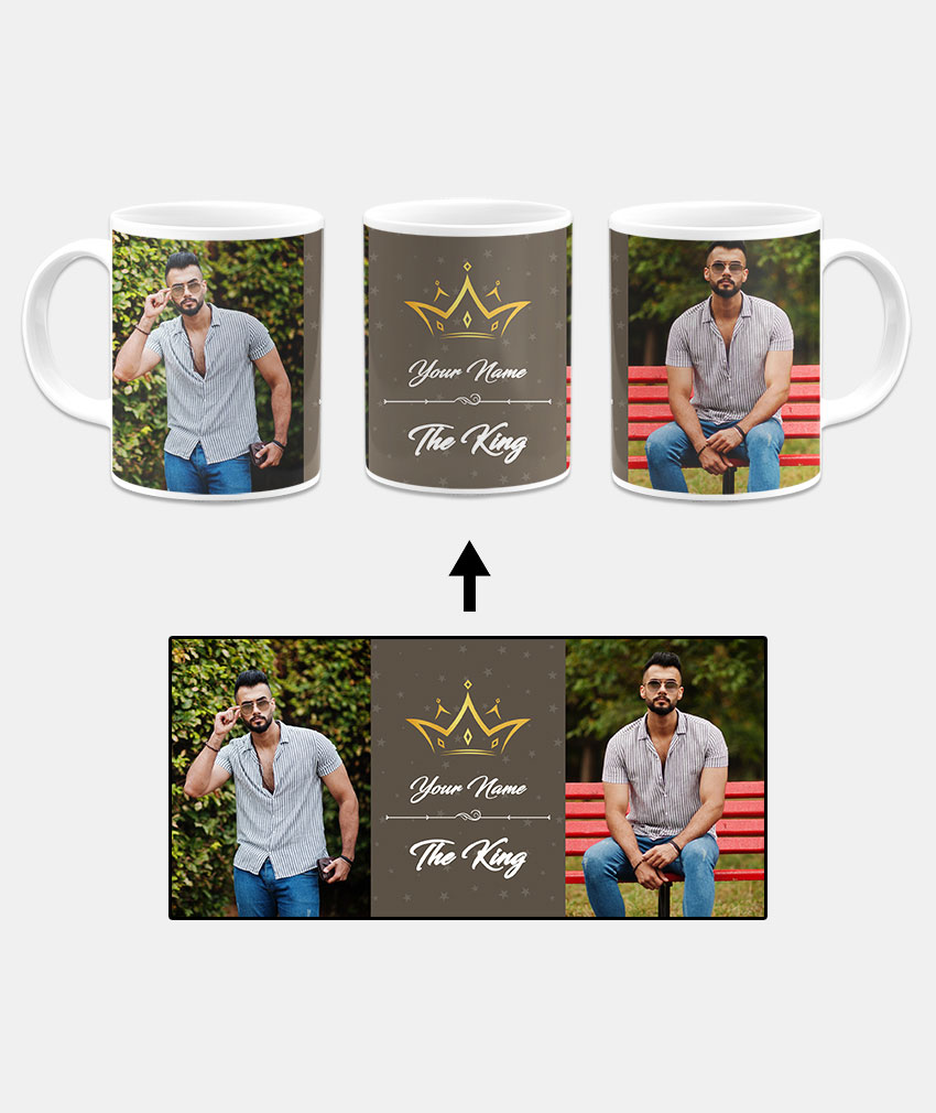 Your Name King Crown Design With Grey Background Custom Printed White Coffee Mug