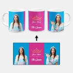 Your Name Queen Crown Design With Magenta Background Custom Printed White Coffee Mug