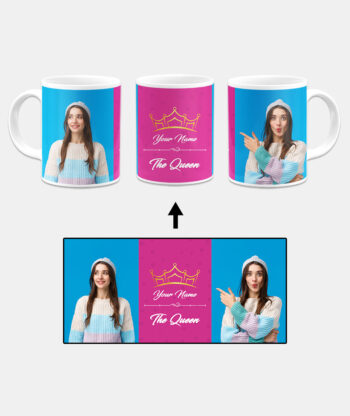 Your Name Queen Crown Design With Magenta Background Custom Printed White Coffee Mug