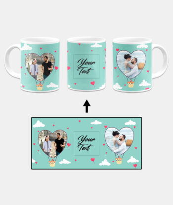 Heart Ballon Photoframe With Blue Sky Background Custom Printed White Coffee Mug
