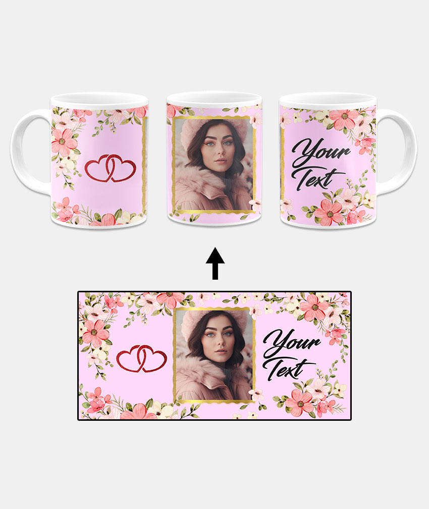 Colorful Flower Print With Blush Pink Background Custom Printed White Coffee Mug