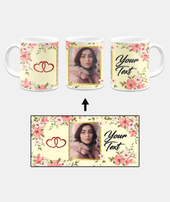 Colorful Flower Print With Yellow Background Custom Printed White Coffee Mug
