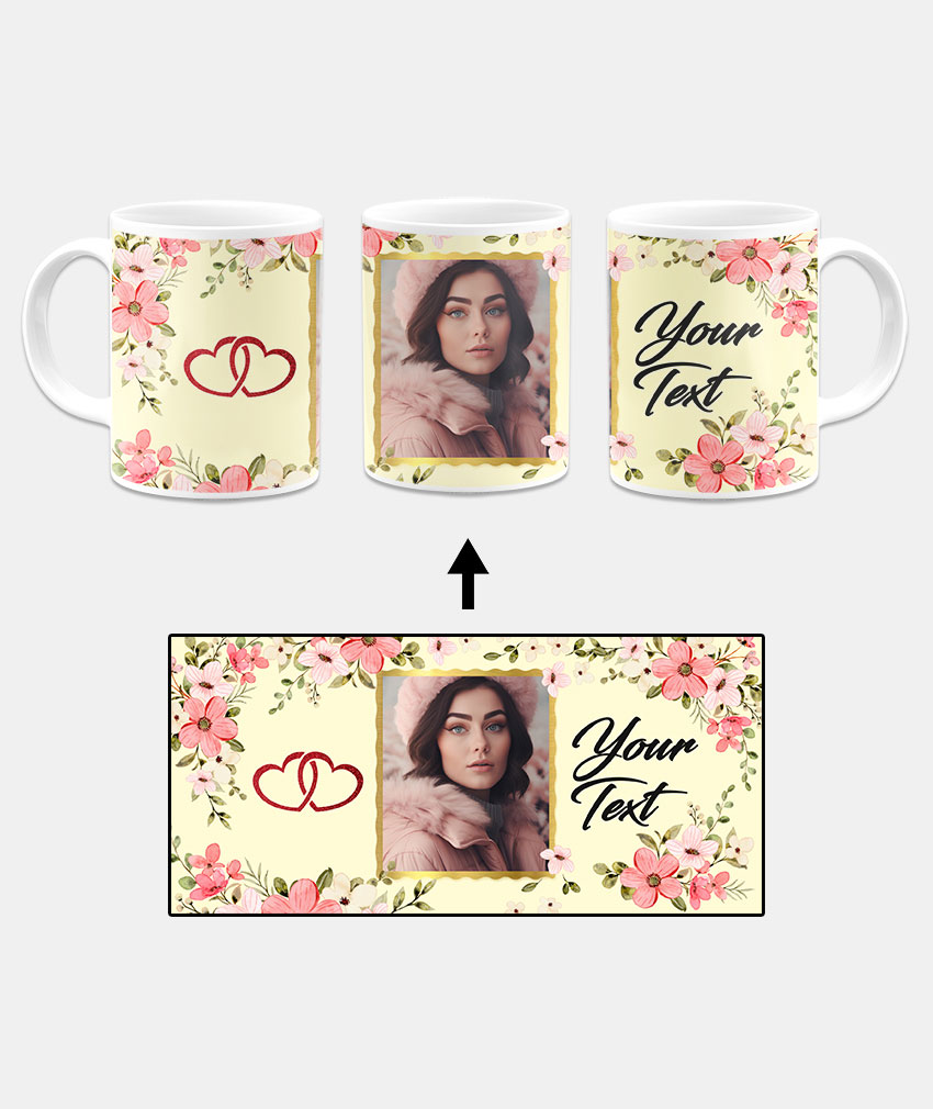Colorful Flower Print With Yellow Background Custom Printed White Coffee Mug