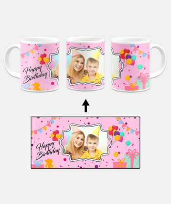 Happy Birthday Design With Blush Pink Background Custom Printed White Coffee Mug